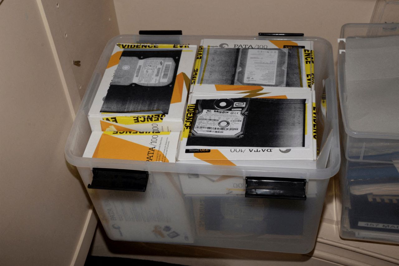 Material marked with evidence tape inside the home of Jeffrey Epstein is shown in this image, released by the Department of Justice in Washington, Friday. (Reuters-Yonhap)