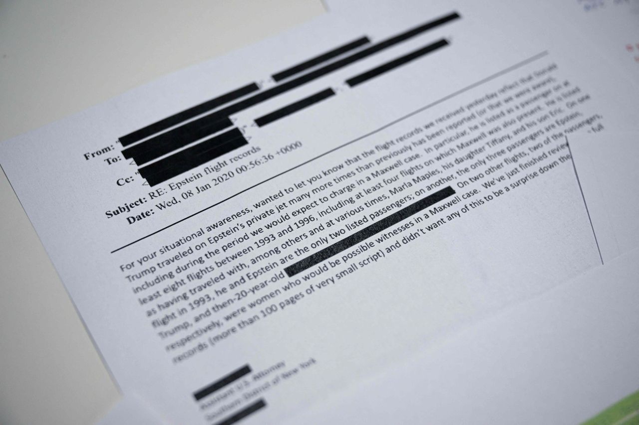 This photo shows part of a new batch of files released on Tuesday in relation to Jeffrey Epstein. (AFP-Yonhap)