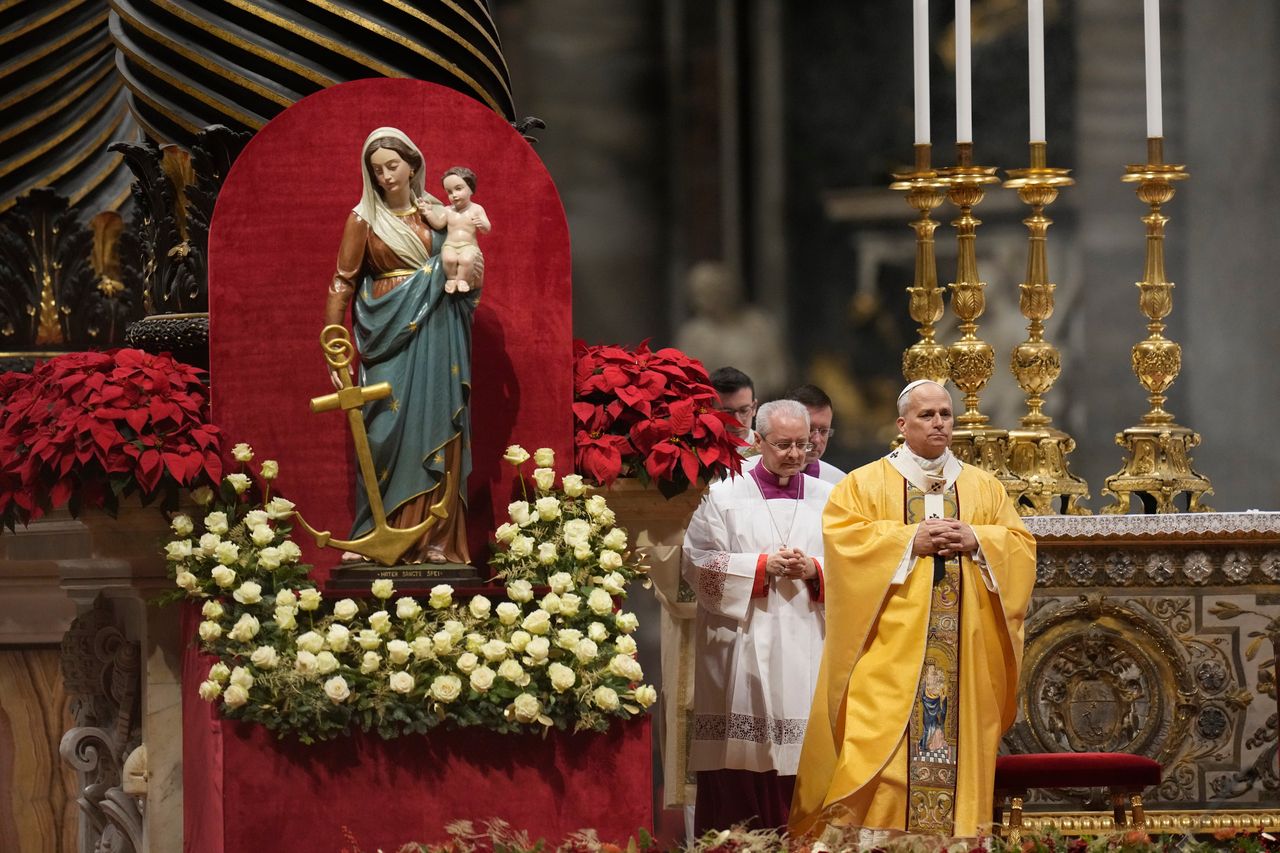 Pope Leo XIV celebrates the Christmas Eve Mass in St. Peter's Basilica at The Vatican, Wednesday. (AP-Yonhap)