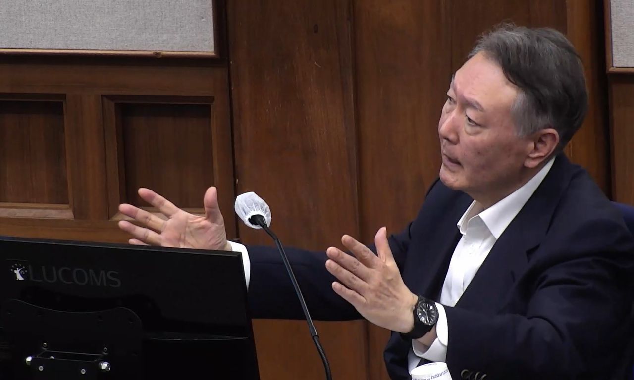 Former President Yoon Suk Yeol speaks during his trial on insurrection charges at the Seoul Central District Court in the capital on Wednesday, in this photo provided by the court. (Yonhap)