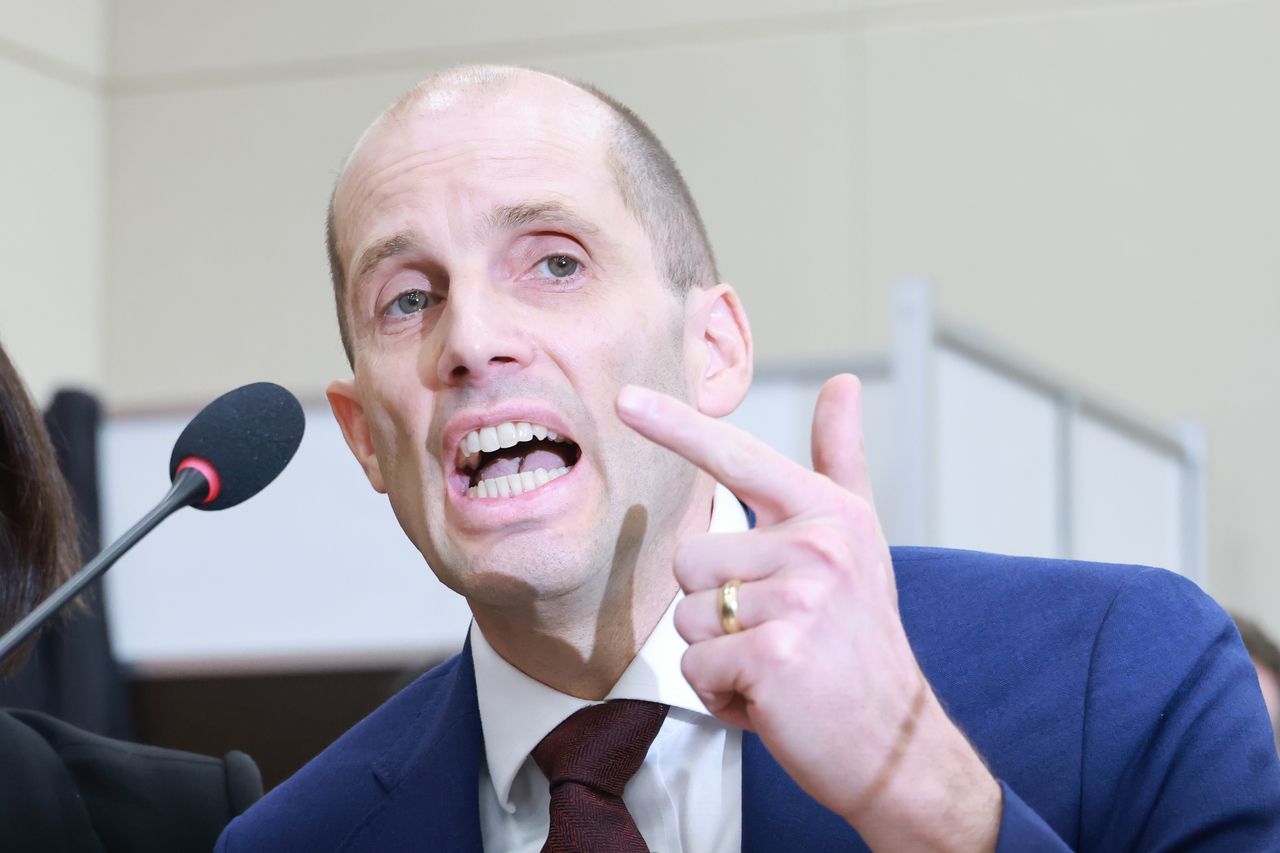 Harold Rogers, interim CEO of Coupang Corp., attends a parliamentary hearing at the National Assembly in Seoul on Tuesday. (Yonhap)
