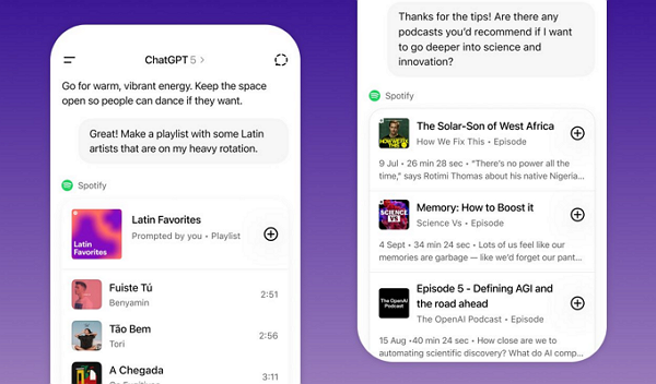 챗GPT에서 맞춤형 플레이리스트를 생성해 스포티파이 앱에 바로 추가할 수 있다. [사진: 스포티파이]
