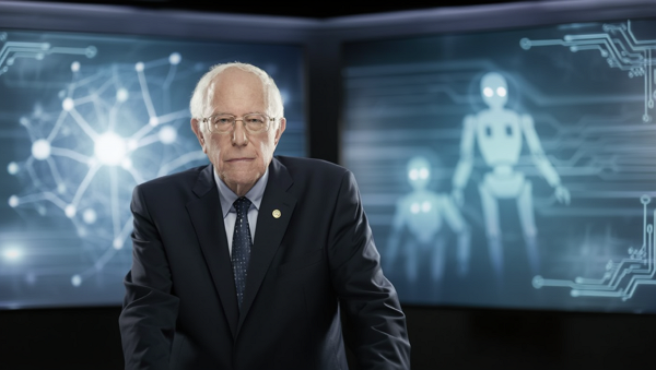 버니 샌더스가 AI에 따른 노동시장 충격을 경고했다. [사진: Reve AI]