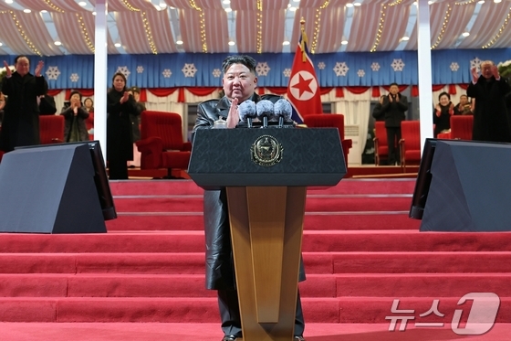  Kim Jong Un, General Secretary of the Workers\' Party of Korea, delivering a speech at the 2026 New Year Celebration Performance / Rodong Sinmun