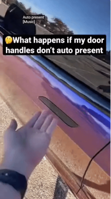 A Tesla Model S vehicle equipped with flush-mounted electric door handles failed to protrude when it failed to detect the key fob, prompting the user to repeatedly press the door handle. 2026.01.08 / Capture from YouTube \'teslaflex\' video)