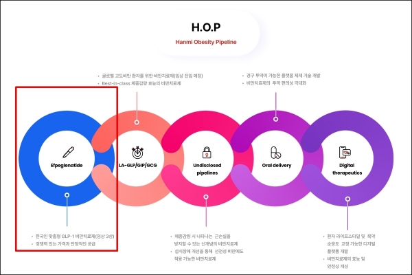 한미약품의 비만신약 개발 프로젝트인 HOP 프로젝트 개념도. 에페글레나타이드는 첫 번째 성과다. ⓒ 한미약품