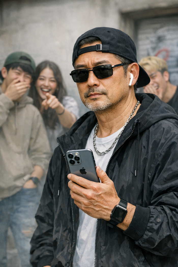 BBC는 18일(현지시간) ‘Z세대가 밀레니얼을 조롱하는 새로운 방식’이라는 제목의 기사에서 한국의 영포티를 “스트리트 패션을 차려입고 아이폰을 손에 쥔 중년 남성”으로 묘사했다. ⓒAI가 생성한 영포티 이미지