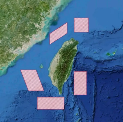 지난달 29일 중국 인민해방군이 발표한 사격 훈련 지역. ⓒAP/연합뉴스