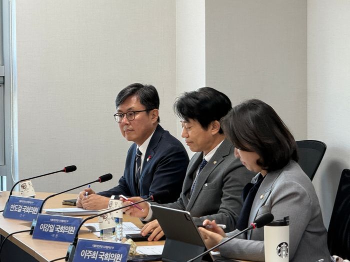 더불어민주당 디지털자산 TF 2차 회의가 열린 28일 안도걸 더불어민주당 의원, 이강일 더불어민주당 의원, 이주희 더불어민주당 의원이 참석했다. ⓒ데일리안 황지현 기자