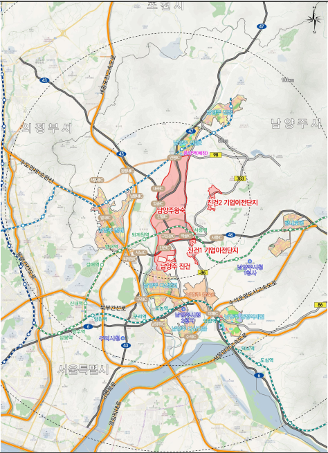 남양주 왕숙지구 및 기업이전단지 위치도. ⓒGH 제공