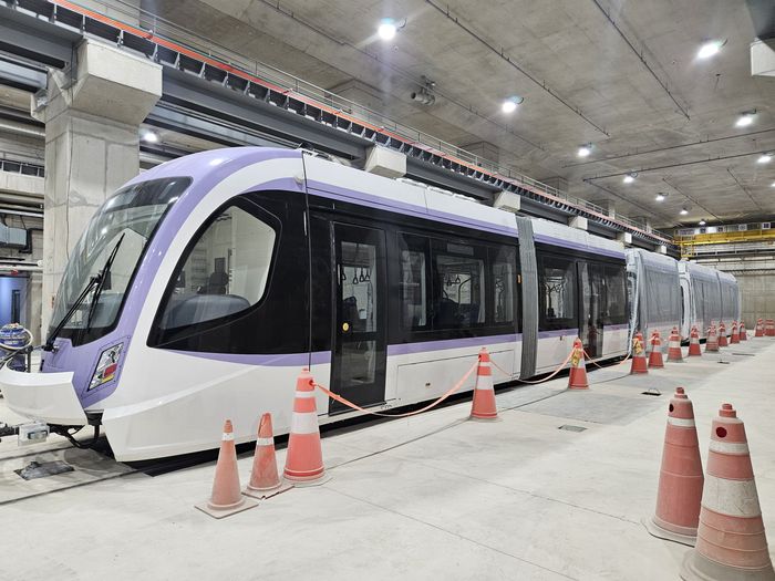 27일 위례 차량기지에 입고된 위례선(트램) 차량 모습. ⓒ성남시 제공