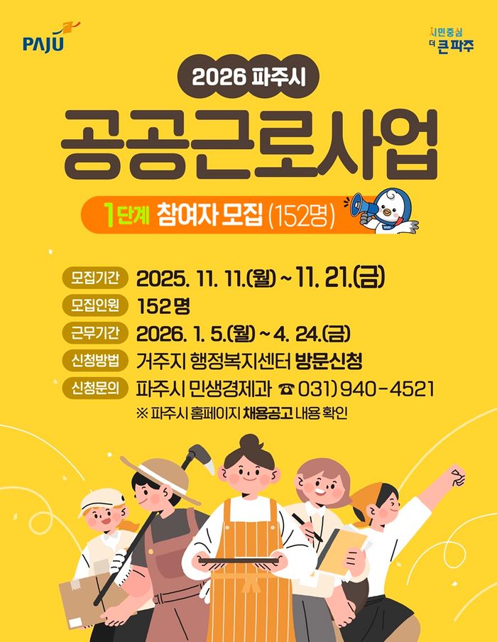 2026년 파주시 1단계 공공근로사업 안내 포스터ⓒ파주시 제공