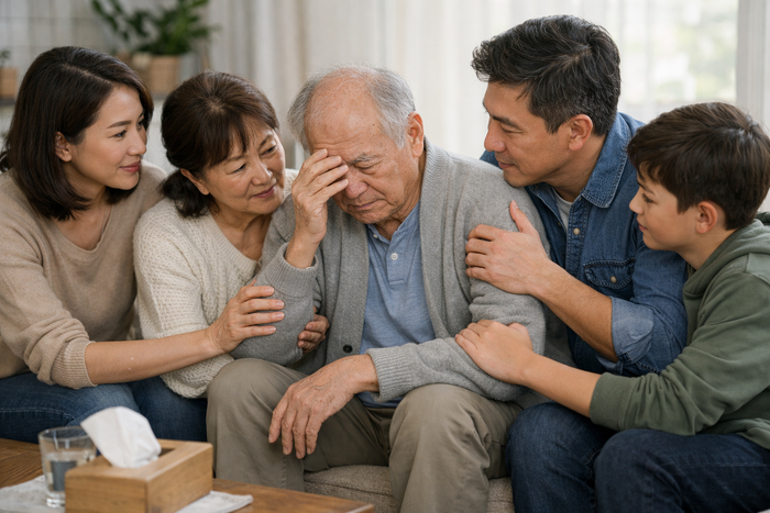 노년기 우울증에는 가족들과 적극적으로 치료에 나서는 게 중요하다. ⓒAI 제작