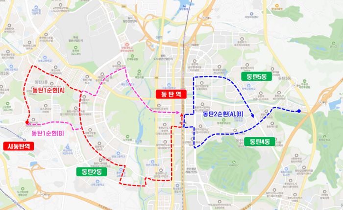 동탄역 순환버스 노선도. ⓒ화성시 제공