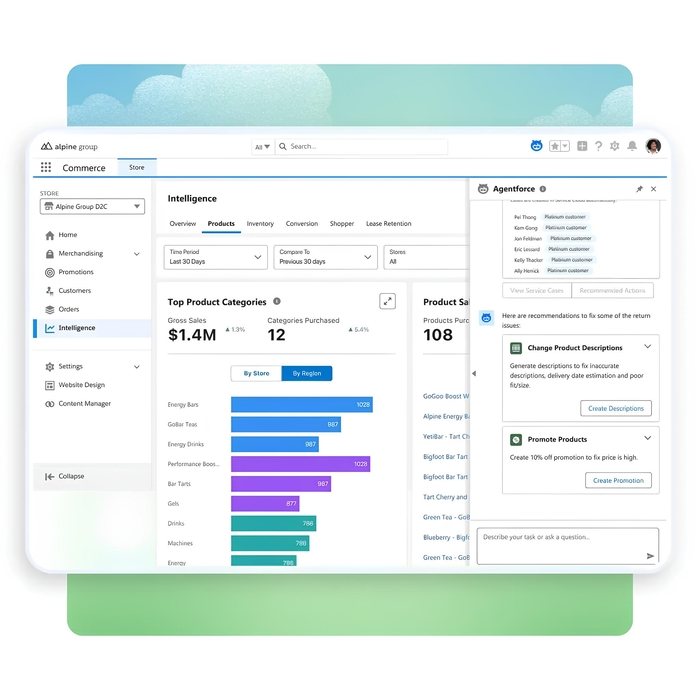 세일즈포스 에이전트포스 커머시 예시 UI.
