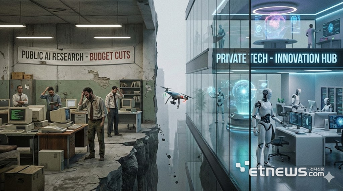 인공지능(AI) 시대 공공 분야의 AI 전환(AX) 요구가 높아지고 있다. 그러나 공공은 고질적인 예산 부족 문제로 인해 급발전하는 민간의 AI 기술에 뒤처질 수 있다는 우려로 고심이 깊다. 해결책이 필요한 시점이다. [사진=AI로 생성]