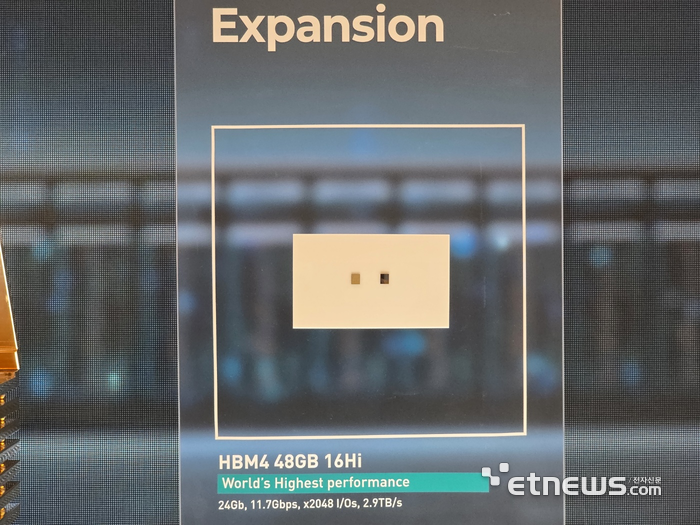 SK하이닉스 부스에 전시된 HBM4 16단. 라스베이거스= 김영호 기자