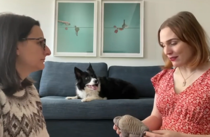 주인이 가족과 대화하는 것을 지켜보고 있는 GWLs 반려견. 사진=Elle Baumgartel-Austin