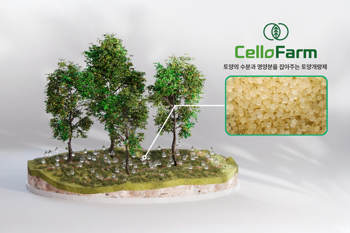 롯데정밀화학의 토양개량제 셀로팜 소개 이미지. 롯데정밀화학