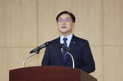 최재관 한국에너지공단 이사장이 16일 이사장 취임식에서 취임사를 했다. [자료:한국에너지공단]