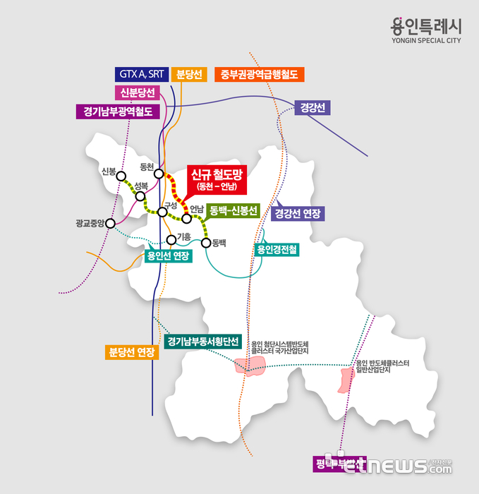 용인시 주요 철도 노선.