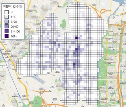 화성시 동탄1지역 PM 위험주차 분포.(사진=TS)