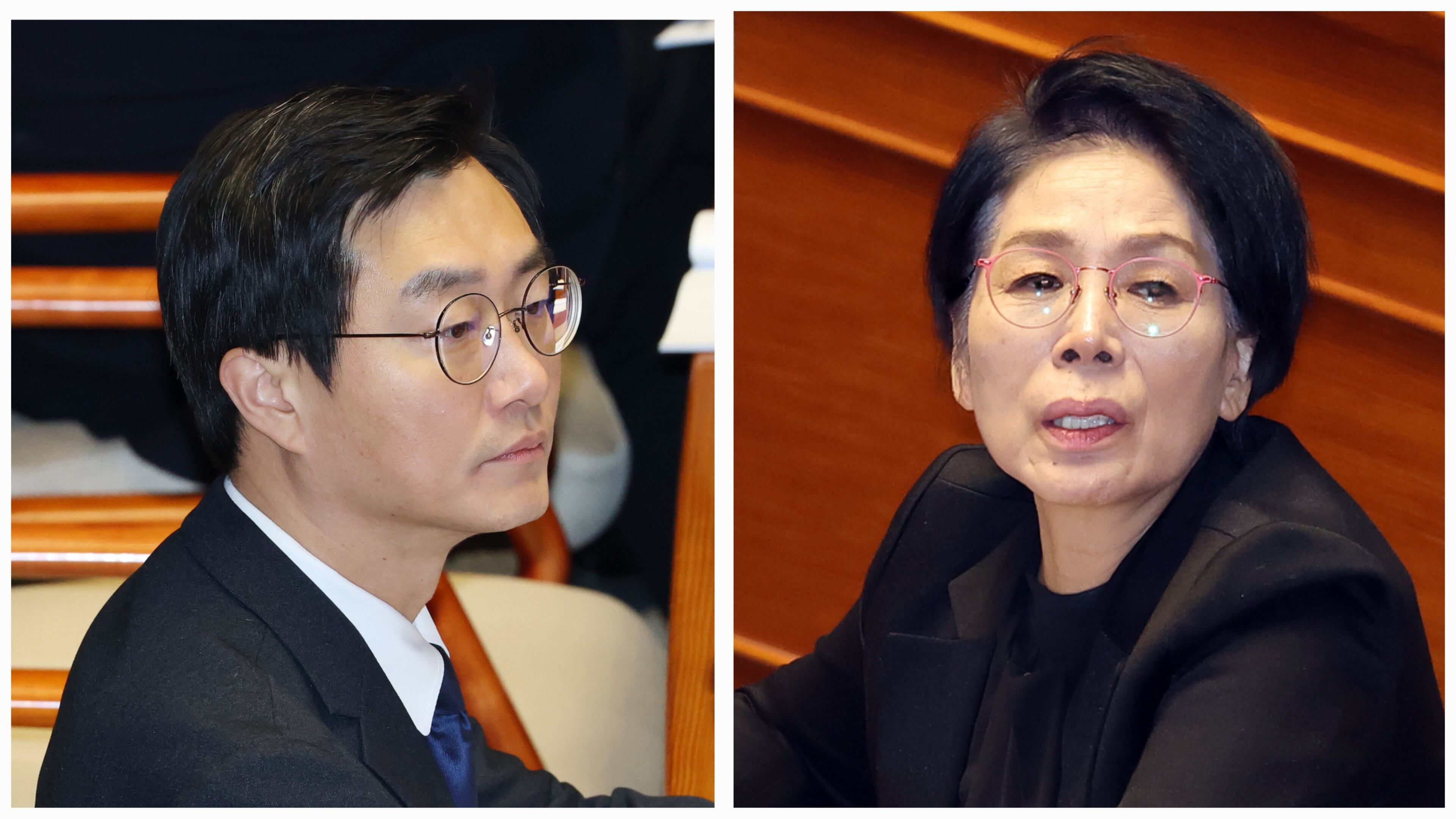 29일 본회의에 참석한 더불어민주당 장경태 의원과 최민희 의원./연합뉴스