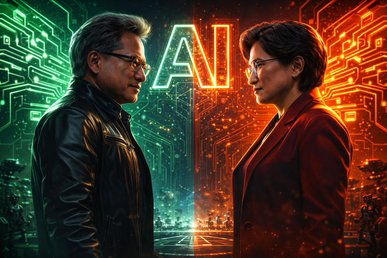 (왼쪽부터) 젠슨 황 엔비디아 CEO, 리사 수 AMD CEO. / 챗GPT 생성