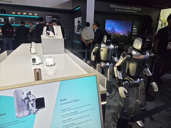 하이센스의 반려로봇 베타(왼쪽)와 휴머노이드로봇 할리. / 이선율 기자