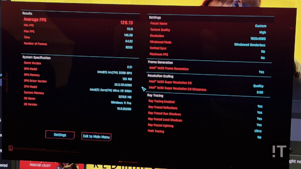 레노버 아이디어패드 프로 5 노트북에서 사이버펑크 2077 RT 울트라 옵션에 XeSS 4X 프레임 생성 적용시 성능 / 권용만 기자