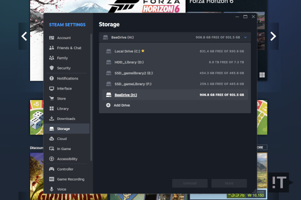 스팀 라이브러리의 드라이브 선택 화면 / 권용만 기자