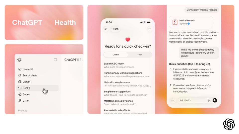 오픈AI가 사용자의 건강에 대한 이해와 건강 관리를 돕기 위한 새로운 기능인 ‘챗GPT 건강(ChatGPT Health)’을 출시했다. / 오픈AI