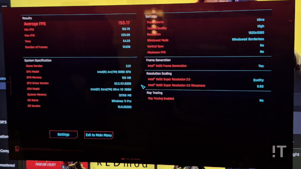 레노버 아이디어패드 프로 5 노트북에서 사이버펑크 2077 울트라 옵션에 XeSS 4X 프레임 생성 적용시 성능 / 권용만 기자