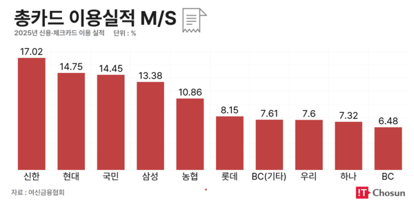 2025년 국내 카드사 총카드 이용실적 / IT조선