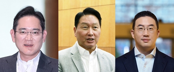 왼쪽부터 이재용 삼성전자 회장, 최태원 SK그룹 회장, 구광모 LG그룹 회장 순 / 각사 