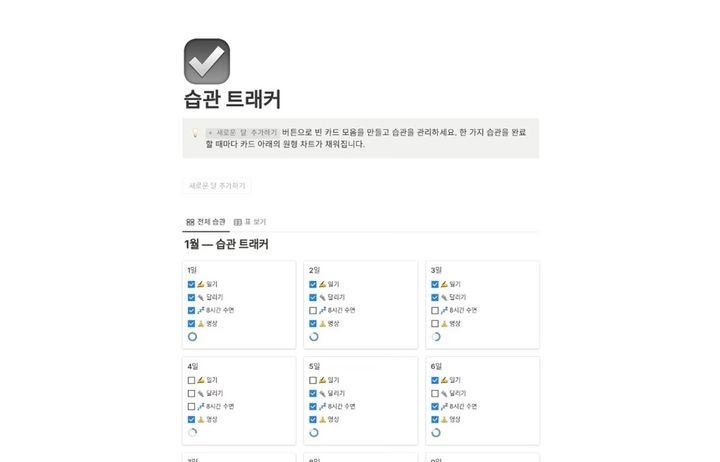 습관 만들기를 위한 노션 템플릿(사진=노션).
