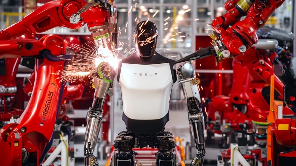 테슬라가 휴머노이드 로봇 옵티머스 생산에 집중한다는 계획이다. [사진: Reve AI]