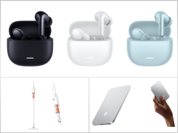 (시계방향으로) 샤오미 레드미 버즈8 라이트, 샤오미 울트라 씬 마그네틱 보조배터리, 샤오미 진공청소기 P30 [사진: 샤오미코리아]