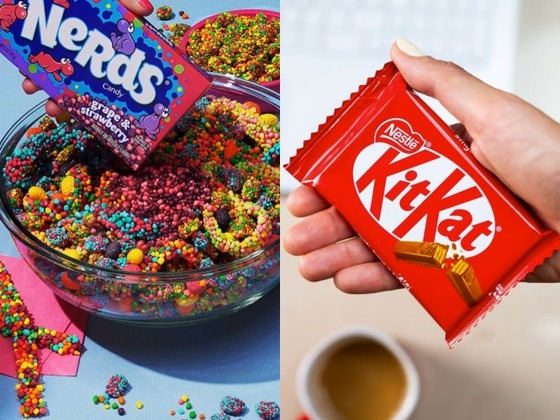 Jelly brand Nerds (left) and chocolate product KitKat  / SNS capture