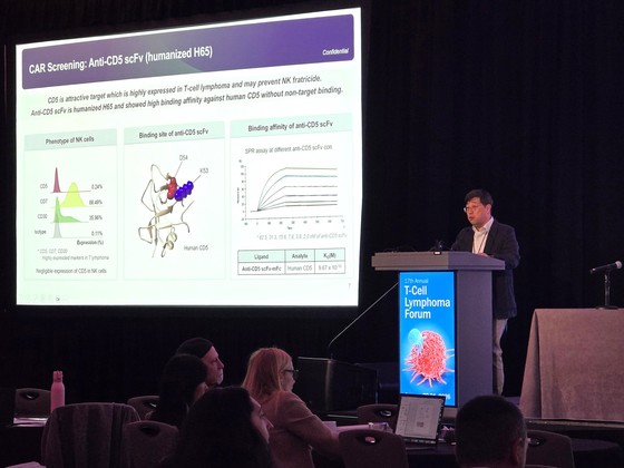 Professor Kim Won-seok of the Department of Hematology and Oncology at Samsung Medical Center is presenting his research findings at the TCLF conference in an oral presentation at GCC2005 (Provided by GC Cell) / News1