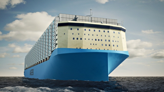 Conceptual rendering of Maersk\'s methanol-fueled container ship