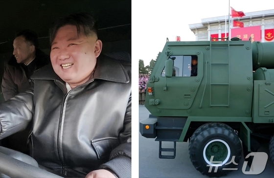 The Rodong Sinmun, the official newspaper of North Korea\'s Workers\' Party, reported on Thursday that an event was held in Pyongyang on the 18th to commemorate the 9th Party Congress, where workers engaged in the military industry presented a 600mm large-caliber multiple rocket launcher to the Party. The photo shows Kim Jong Un, General Secretary of the Workers\' Party, inspecting the multiple rocket launcher vehicle / Rodong Sinmun