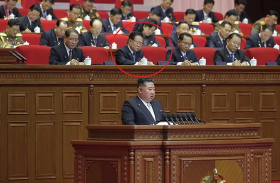 Choe Ryong-hae, Chairman of the Presidium of the Supreme People\'s Assembly, seated in the front row of the presidium at the 9th Congress of the Workers\' Party of Korea / Rodong Sinmun