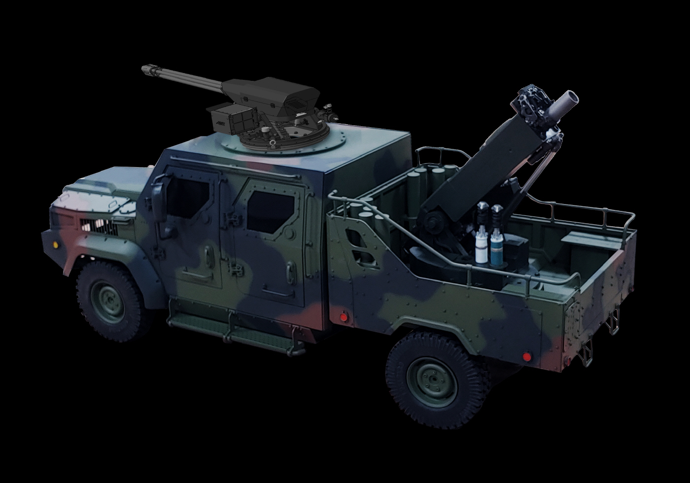 SNT다이내믹스 다목적전술차량 탑재형 120mm 박격포체계 사진