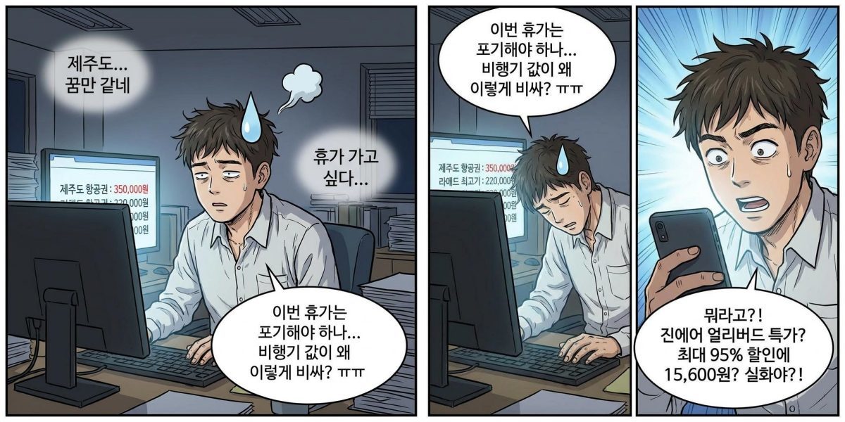 &nbsp;    [Illustration] Traveler excited about Jin Air\'s Domestic Early Bird Promotion. AI-generated image.