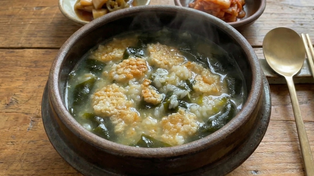 &nbsp;   Check out this AI-generated image showcasing the finished nurungji seaweed soup.