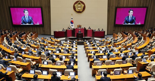 한병도 더불어민주당 원내대표가 3일 오전 10시 국회에서 교섭단체 대표 연설을 하고 있다. ⓒ 연합뉴스