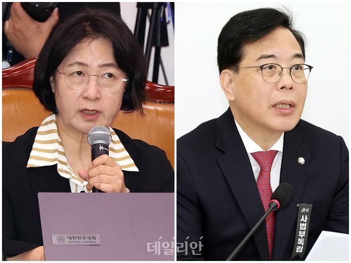 더불어민주당 소속인 추미애 국회 법제사법위원장(왼쪽)과 송언석 국민의힘 원내대표(오른쪽) ⓒ데일리안 홍금표 기자