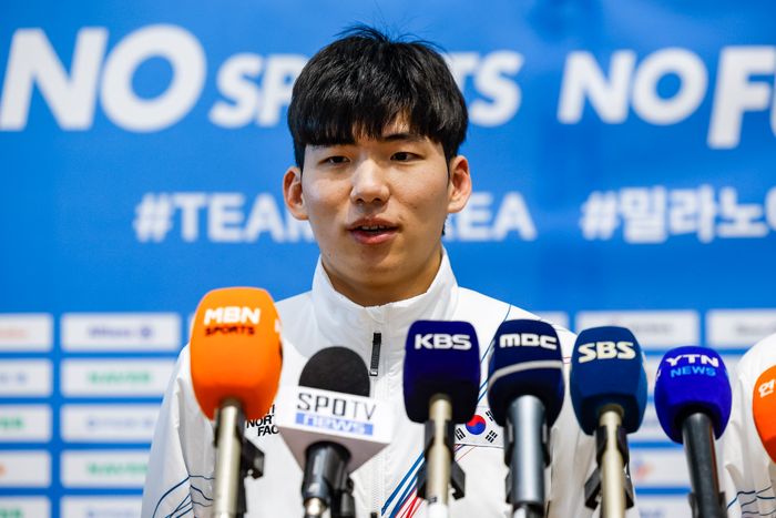 스피드 스케이팅 남자 매스스타트에 나서는 정재원. ⓒ 뉴시스