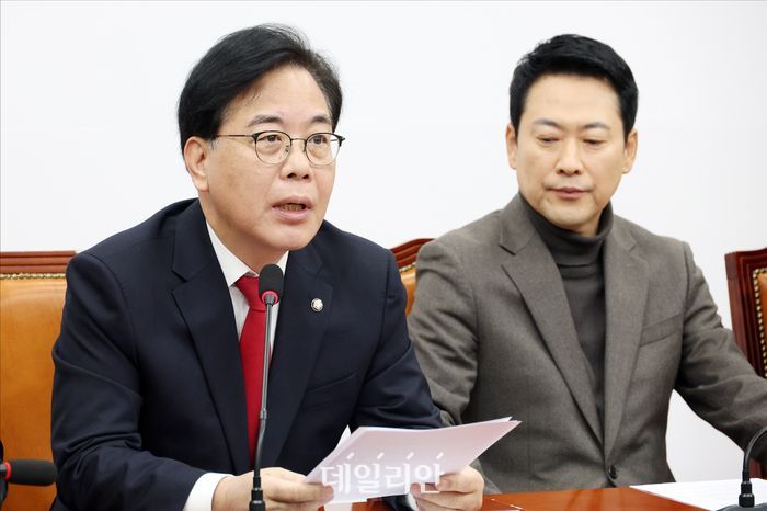 송언석 국민의힘 원내대표가 19일 오전 국회에서 열린 국민의힘 최고위원회의에서 발언을 하고 있다. ⓒ데일리안 홍금표 기자